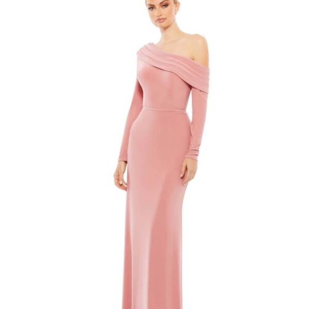 Leena For Mac Duggal Elegant Pink Off-Shoulder Evening Gown